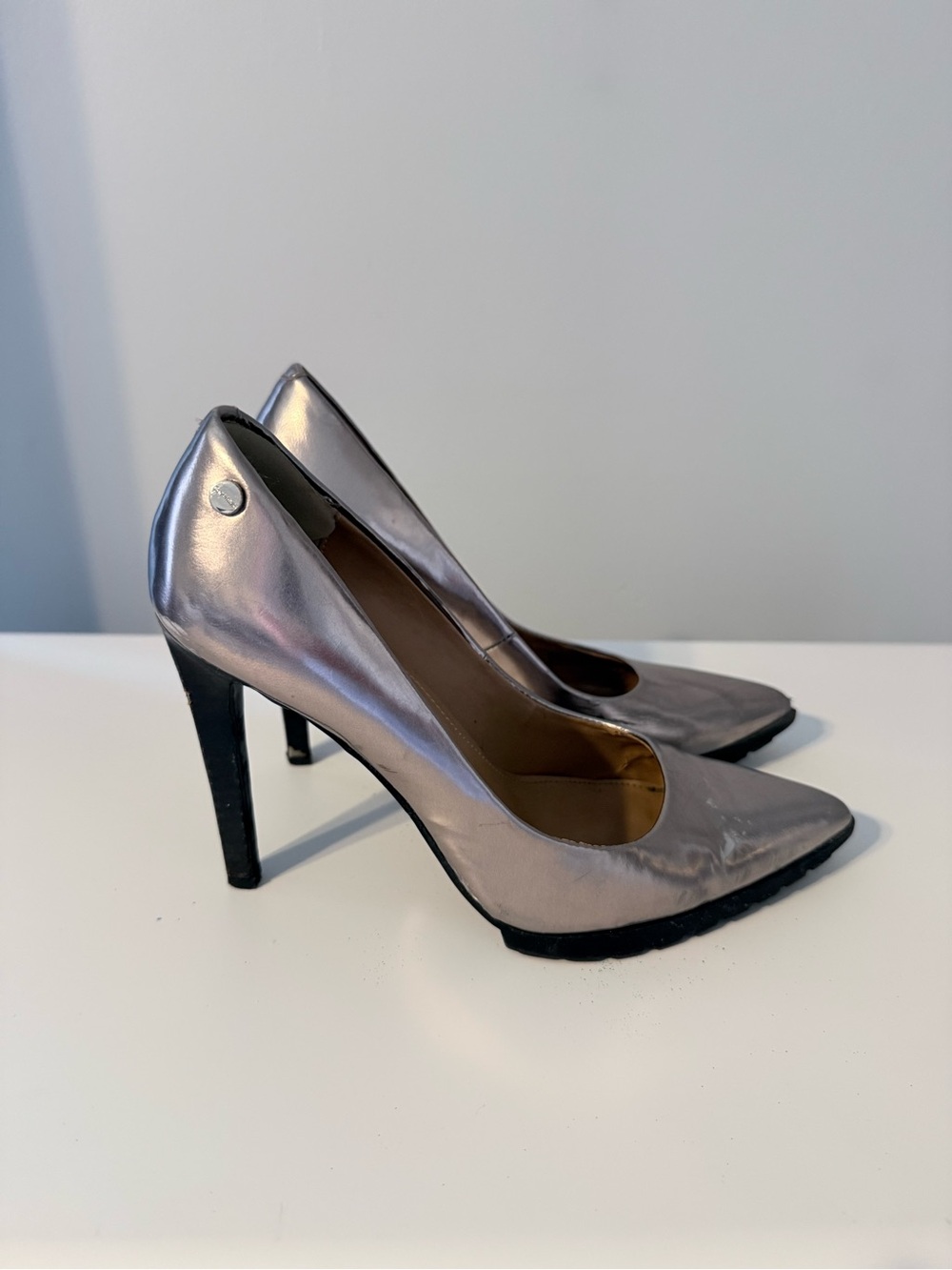 Calvin Klein Metallic Pewter Pointed-Toe Stiletto Heels